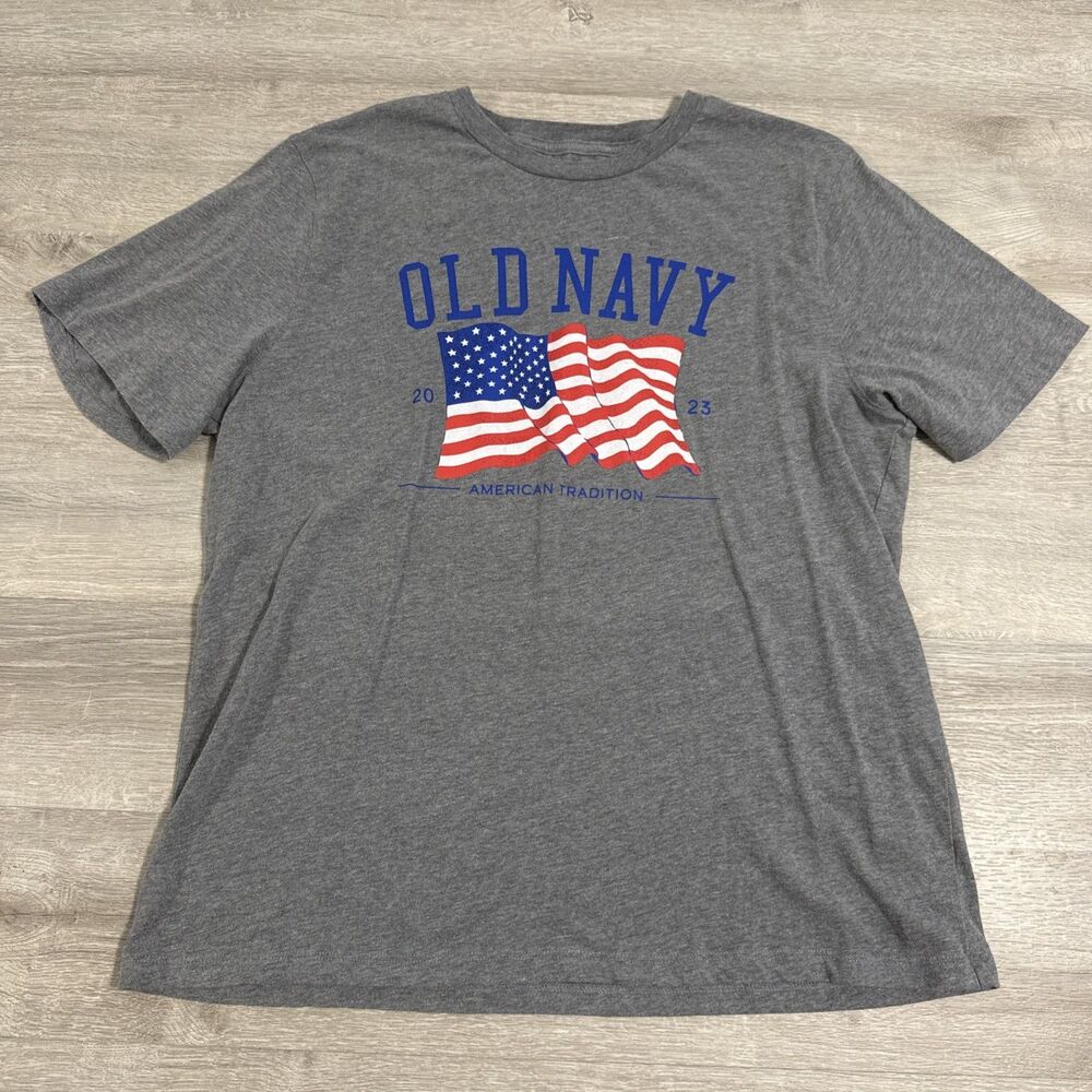 Old Navy Shirt USA American Flag 2023 Men’s Gray XL Patriotic American Tradition